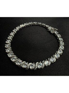 925 Sterling Silver Cubic Zirconia Tennis Bracelet Thailand Elegant Design